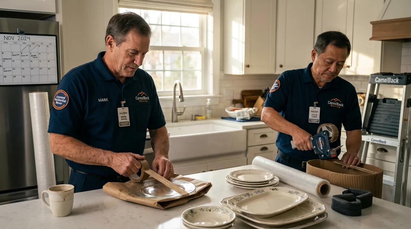 Professional crew packing kitchen dishware in Bellbrook, OH
